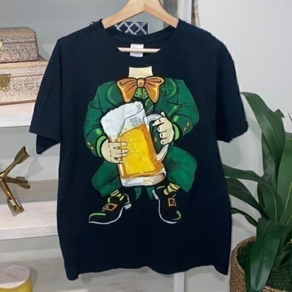 VTG St. Patrick’s leprechaun mens short sleeve black t-shirt size large EUC